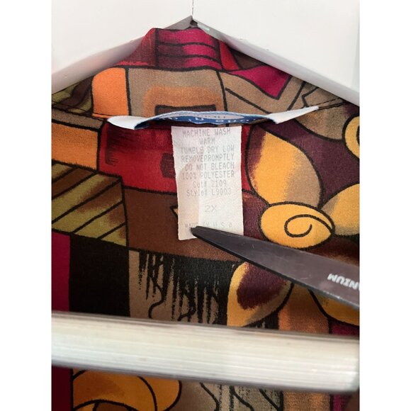 Vintage Ship N Shore Women Short Sleeve Button-Up Shirt 2X Abstract Floral Print - Picture 3 of 9